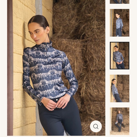 NWOT Rönner Plume Quarter Zip Lightweight in Navy Steed Print Horses - Small - Picture 6 of 13